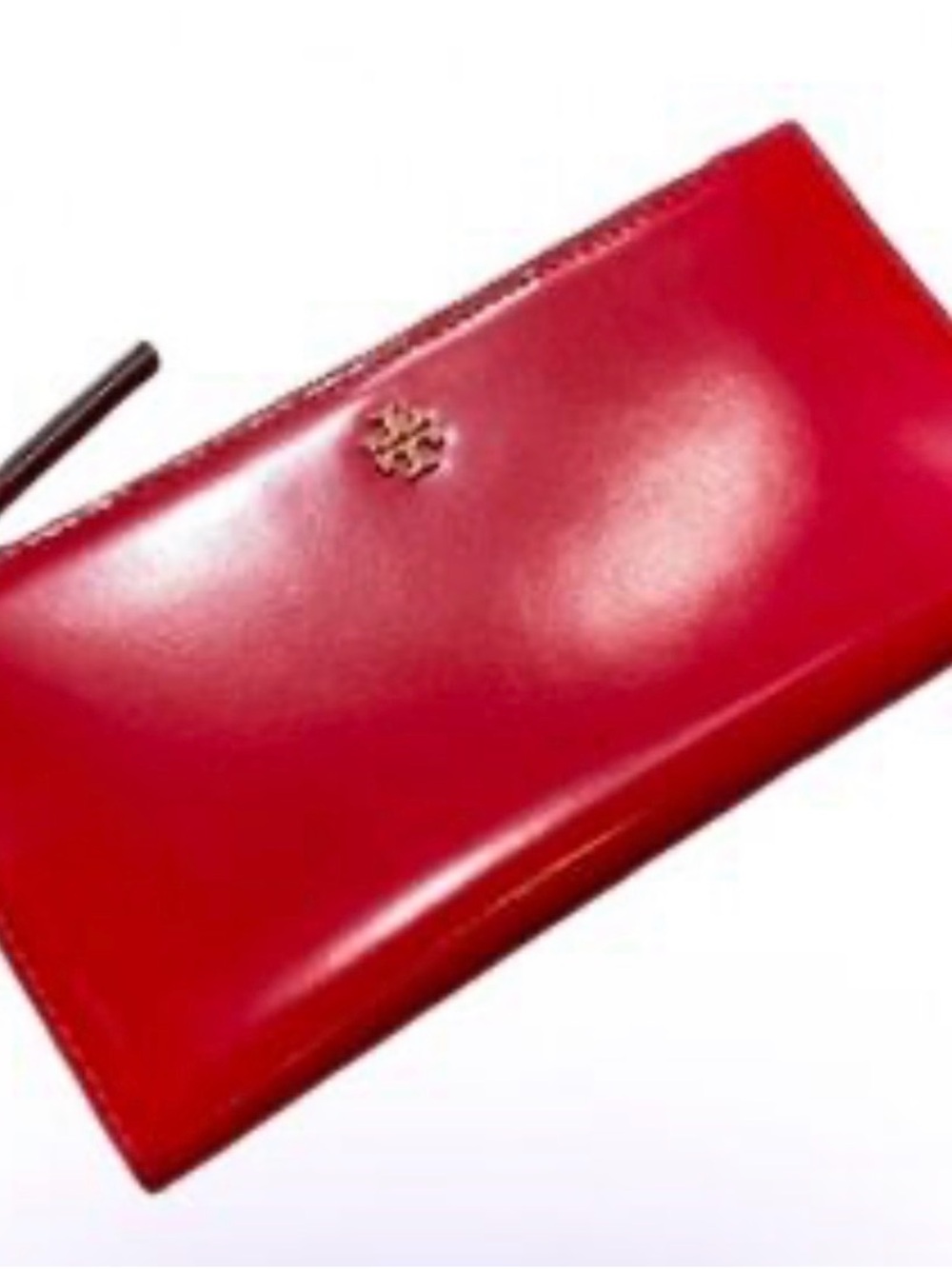 Tory Burch Robinson Spazzolato Zip Slim Red Patent Leather Zip Wallet - Picture 2 of 10